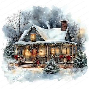 16 Christmas House Clipart Set 2 / Christmas Card Art / Clipart acquerello stampabile / JPG di alta qualità / Download digitale / Mestiere di carta