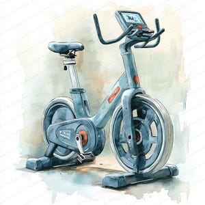 15 Clipart di allenamento in bicicletta / Arte fitness per esercizi al chiuso / Clipart acquerello stampabile / JPG di alta qualità / Artigianato di carta / Diario spazzatura