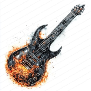 21 vurige rockgitaar-clipart | Flaming Guitar Art Design | Afdrukbare aquarel clipart | Hoge kwaliteit JPG's | Papierkunst | Junkjournaal