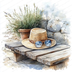 18 Set di clipart di cappelli e occhiali da sole / Illustrazioni di accessori di moda estiva / Clipart acquerello stampabile / JPGst di alta qualità