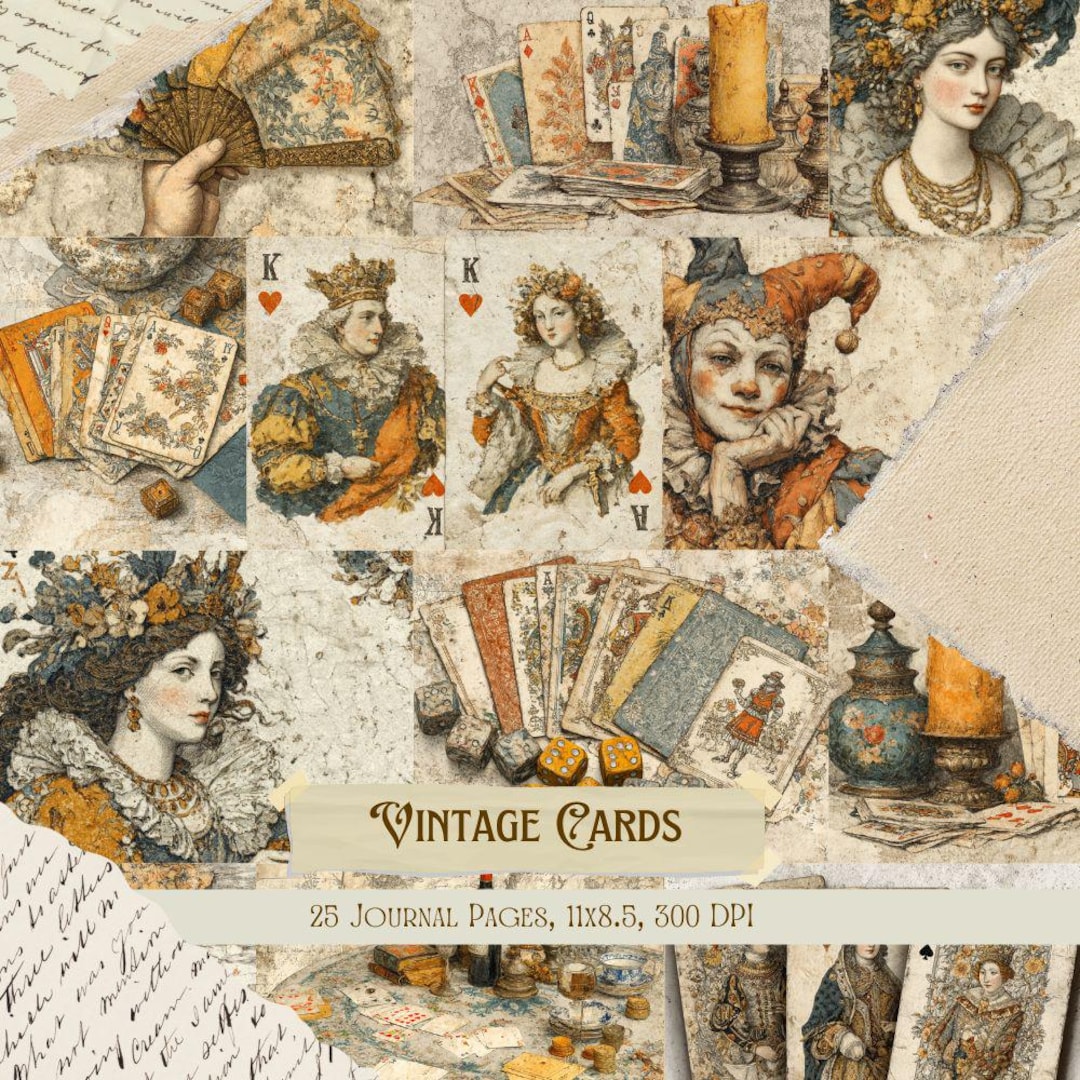 Vintage Playing Cards Junk Journal Kit | Antique Card Collage Sheets ...