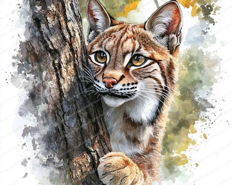 20 imágenes prediseñadas de linces curiosos / Ilustración de vida salvaje en la naturaleza / Imágenes prediseñadas de acuarela imprimibles / JPG de alta calidad / Manualidades de papel / Diario basura