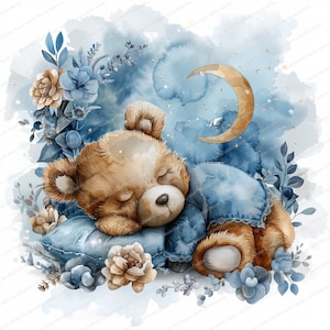 17 Teddy Bear Clipart | Sleepy Teddy Bears | Printable Watercolor clipart | High Quality JPGs | Digital download | Paper craft | journals