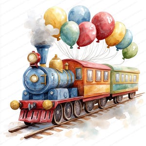 17 Colorful Train Balloon Clipart | Whimsical Steam Engine Art ...