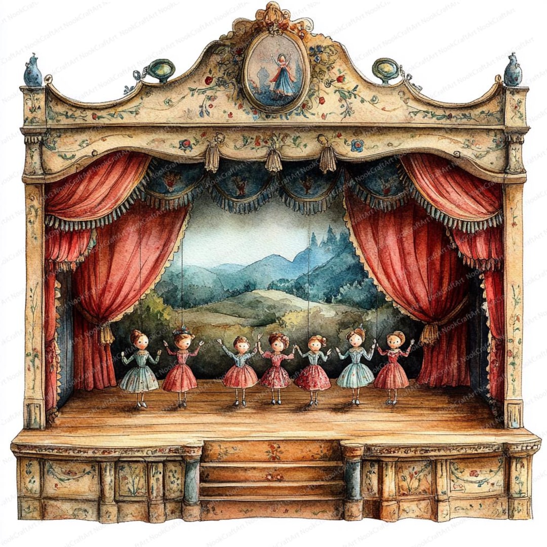 20 Puppet Theater Clipart Set | Whimsical Doll Stage Illustrations ...