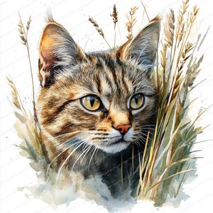 21 Clipart chat sauvage de la forêt | Illustration de la nature sauvage des roseaux | Clipart aquarelle imprimable | JPG de haute qualité | Créations en papier | Journal indésirable