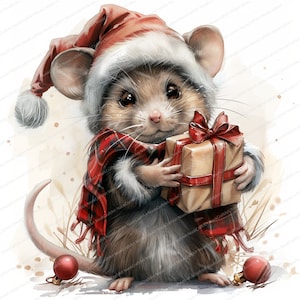 15 Weihnachtsmaus Clipart | Frohe Weihnachten | Druckbare Aquarell Clipart | Hochwertige JPGs | Digitaler Download | Papierhandwerk