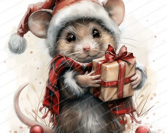 15 clipart kerstmuizen | Vrolijk kerstfeest | Afdrukbare aquarel clipart | Hoge kwaliteit JPG's | Digitale download | Papierkunst