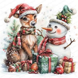 12 cliparts mignons de bonhommes de neige avec des rennes | Clipart Noël | Clipart aquarelle imprimable | JPG de haute qualité, Téléchargement numérique, Créations en papier