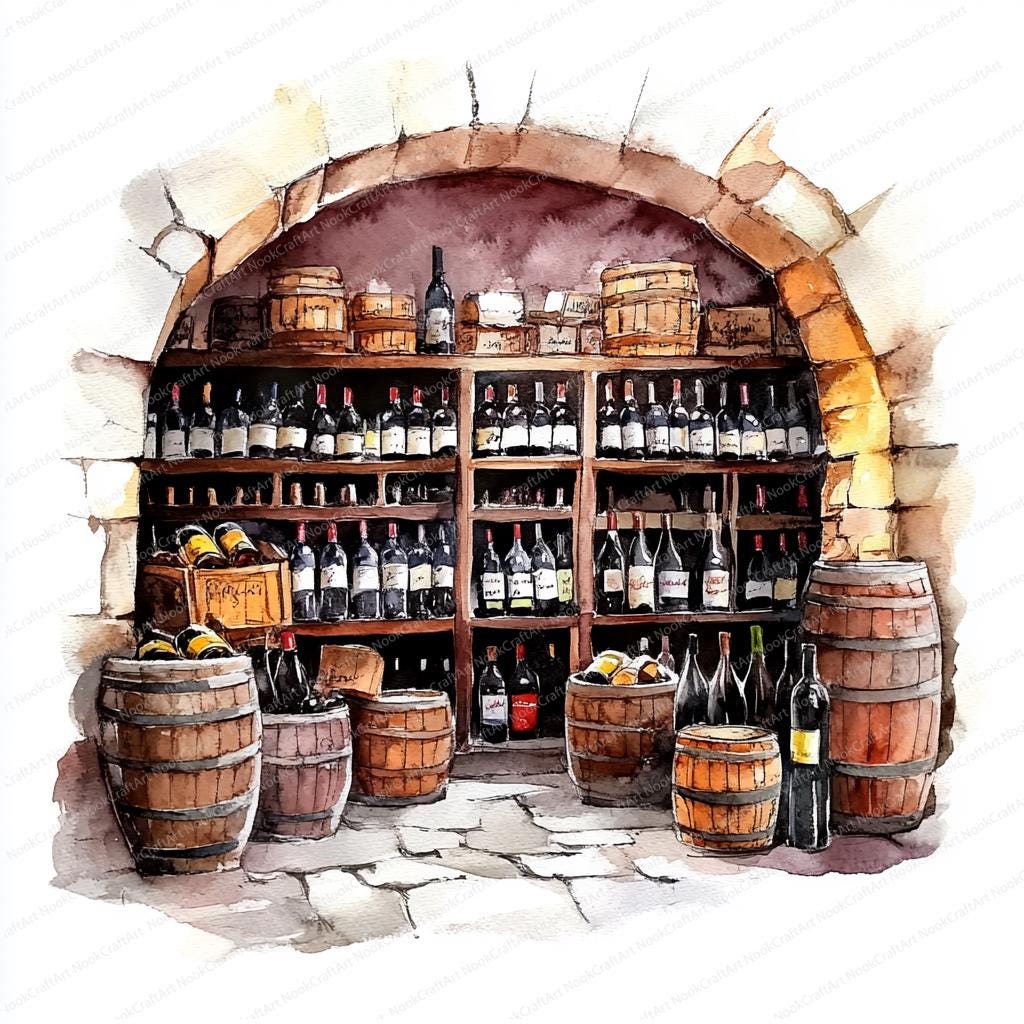 18 Rustic Wine Cellar Clipart | Vintage Wine Illustration | Printable ...