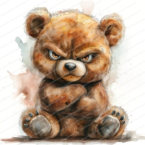 12 Cliparts With A Disgruntled Teddy Bear | Teddy Bear | Printable Watercolor clipart | High Quality JPGs | Digital download | Paper craft