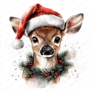 14 Deer With Santa Hat Clipart | Christmas Reindeer Design | Printable ...