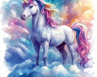 22 虹色の星のたてがみを持つユニコーンのクリップアート | 魔法の