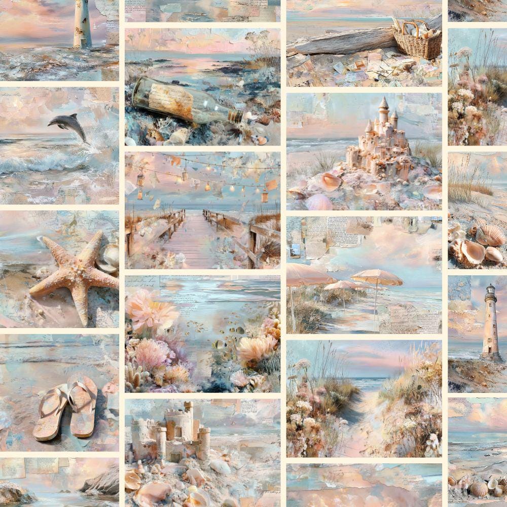 Coastal Memories Junk Journal Kit | Vintage Seaside Collage Sheets ...