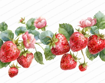 12 Strawberries Garland Clipart | Strawberries Bundle | Printable Watercolor clipart | High Quality JPGs | Digital download | Paper craft