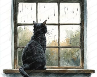 雨を眺める猫のクリップアート 20 枚 | 居心地の良い窓辺の風景