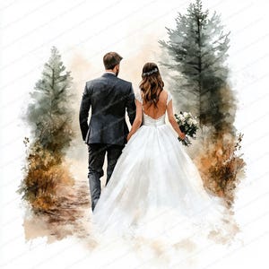 18 imágenes prediseñadas de boda en pareja / Ilustración romántica de novios / Imágenes prediseñadas de acuarela imprimibles / JPG de alta calidad / Manualidades de papel / Diario