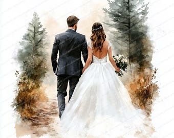 18 Couple Wedding Clipart | Romantic Bride and Groom Illustration | Printable Watercolor clipart | High Quality JPGs | Paper craft | journal