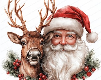 18 サンタとトナカイのクリップアート | かわいいサンタクロースと鹿