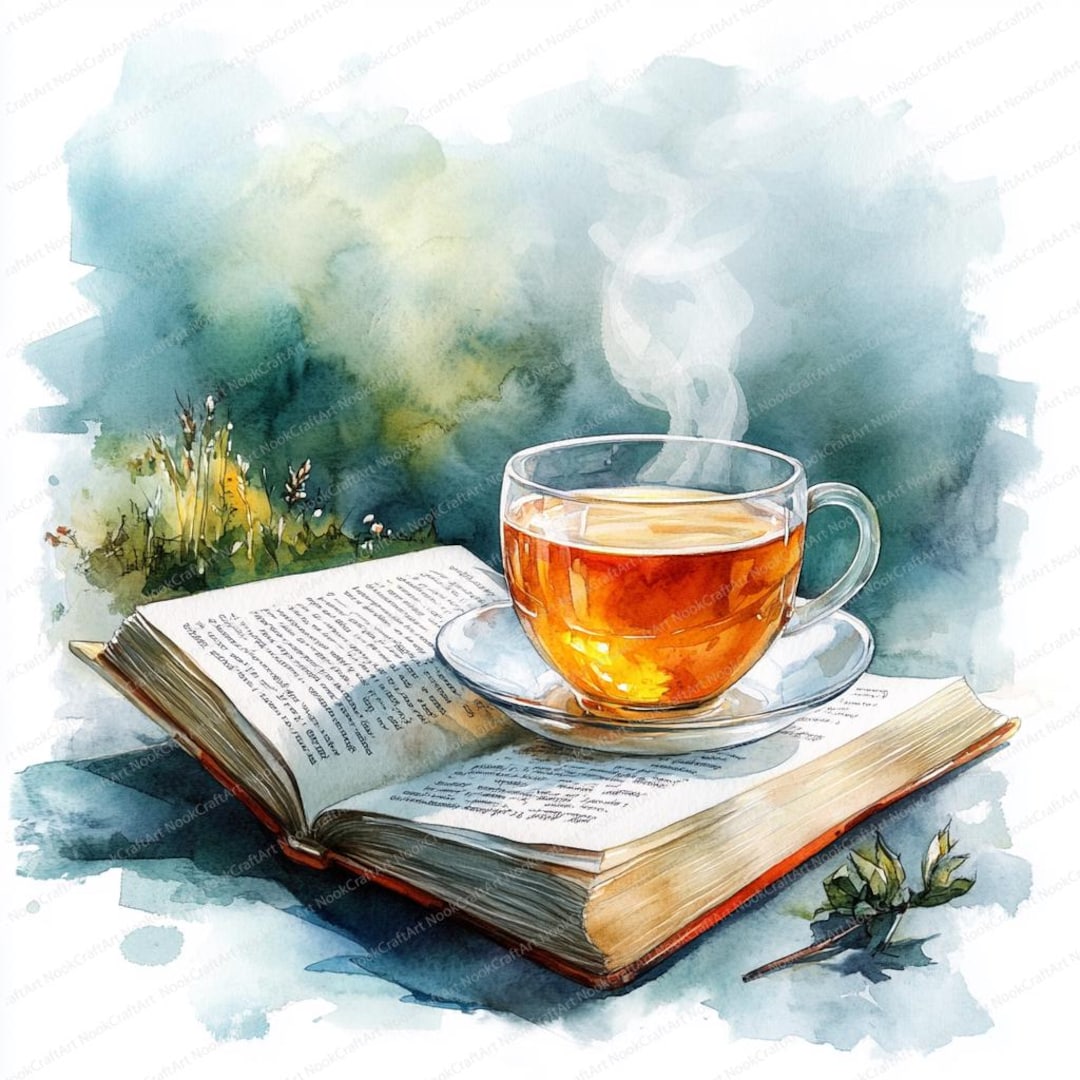 18 Tea Cup and Open Novel Clipart | Cozy Reading Vibes Illustration ...