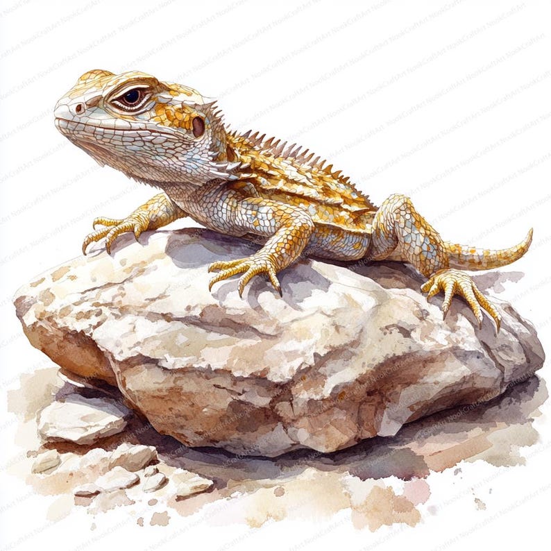 21 Lizard on a Rock Clipart | Nature Reptile Digital Art | Printable ...