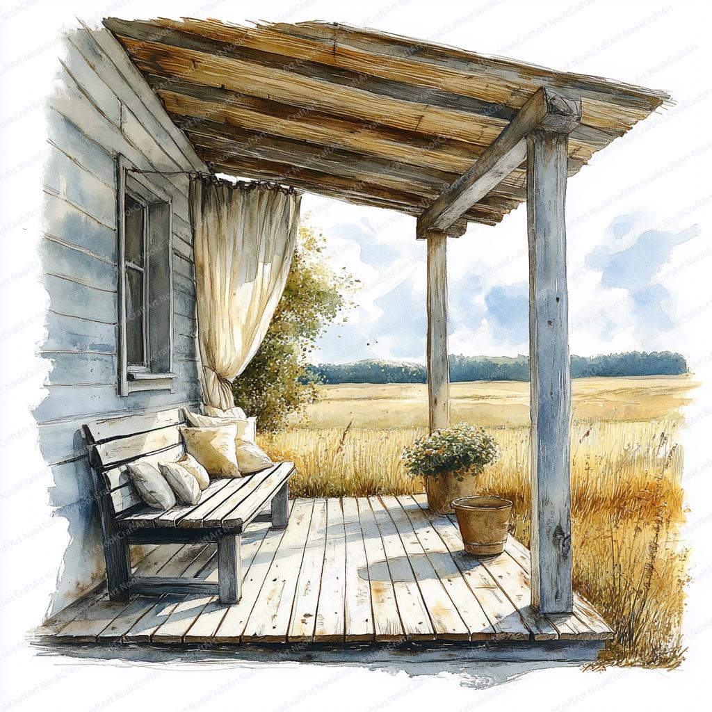 Veranda Draw 19 Country Veranda Clipart | Scenic Meadow View Illustration ...