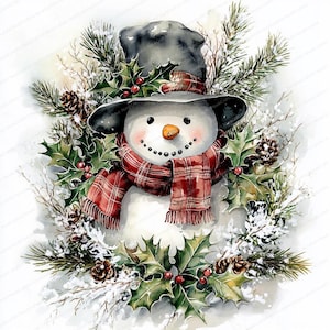 16 Clipart di pupazzi di neve vintage / Pupazzo di neve invernale / Clipart di acquerelli stampabili / JPG di alta qualità / Download digitale / Artigianato di carta / Diario