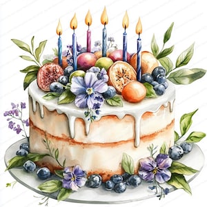 19 Geburtstag Kuchen Clipart | Festliche Feier Design | Druckbare Aquarell Clipart | Hochwertige JPGs | Papiermodell | Junk Journal