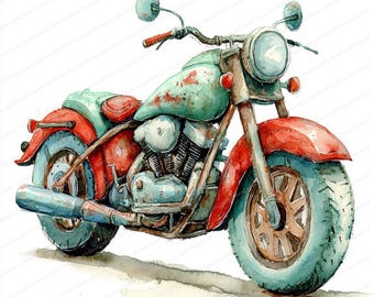 18 Cartoon Motorcycle Clipart | Fun Motorbike Illustration | Printable Watercolor clipart | High Quality JPGs | Paper craft | Junk journal