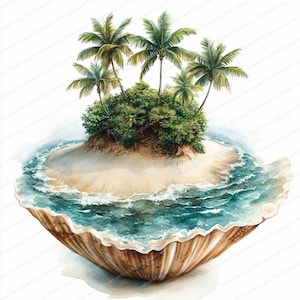 19 Clipart di conchiglie di isole tropicali / Grafica di crescita di paradisi esotici / Clipart di acquerelli stampabili / JPG di alta qualità / Diario spazzatura