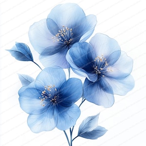 19 gloeiende blauwe bloemen clipart | Magische nachtelijke bloesems | Afdrukbare aquarel clipart | Hoge kwaliteit JPG's | Papierkunst | Junkjournaal