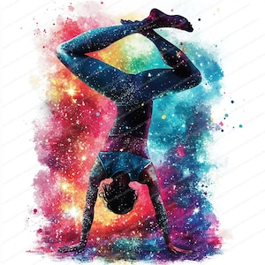 10 Colorful Iridescent Gymnast Clipart | Printable Watercolor Clipart | High Quality JPG | Digital Download | Christmas Card | Paper Craft