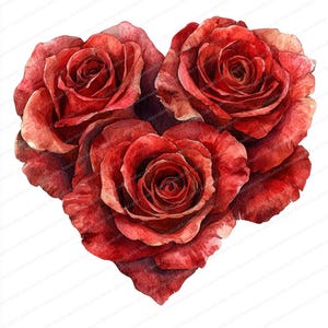 20 clipart de rosas em formato de coração | Design floral romântico | Clipart de aquarela para impressão | JPGs de alta qualidade | Artesanato em papel | Diário de sucata