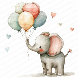 8 Cute Elephant Clipart | Baby Elephant With Festive Balloons | High ...