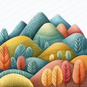 18 Folk Art Mountains Trees Clipart Bundle | Printable Watercolor Clipart | High Quality JPGs | Digital Download | Paper Craft | Journal