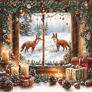 18 imágenes prediseñadas de ventana navideña / Decoración festiva navideña / Imágenes prediseñadas de acuarela imprimibles / JPG de alta calidad / Manualidades de papel / Diario basura