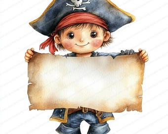 14 Cartoon Pirates Clipart | Pirate with Map Clipart | Printable Watercolor clipart | High Quality JPGs | Digital download | Paper craft