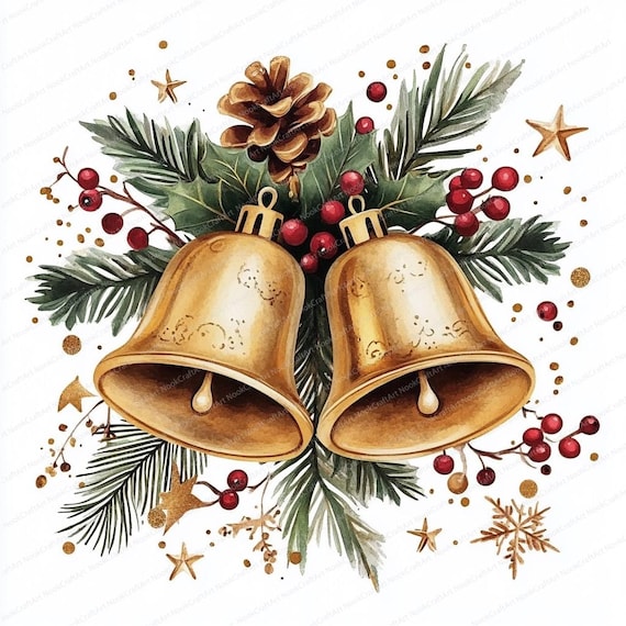18 クリスマスベル クリップアート | 金箔ベル | 印刷可能な水彩