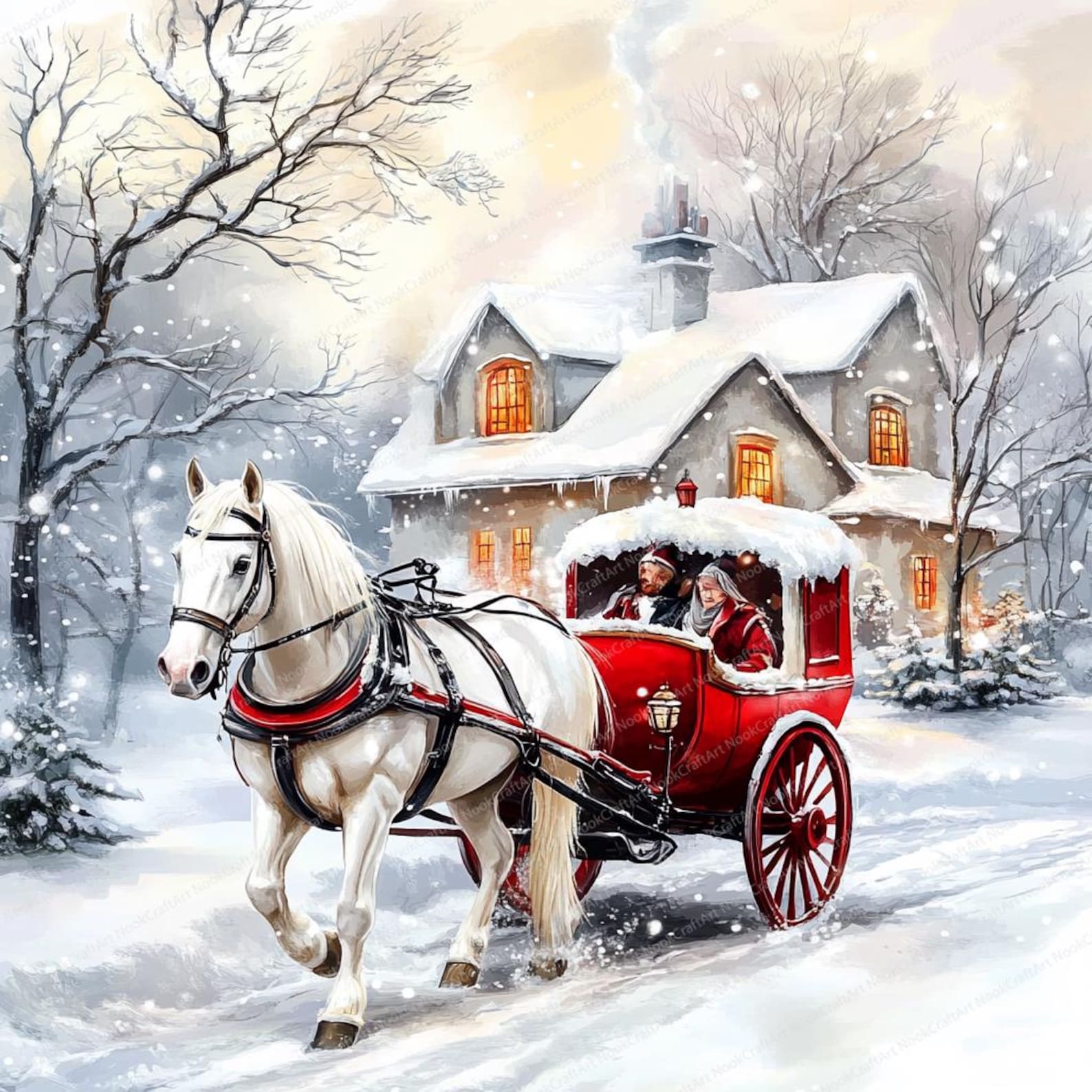 14 Christmas Horse and Carriage Clipart | Winter Christmas Scene ...