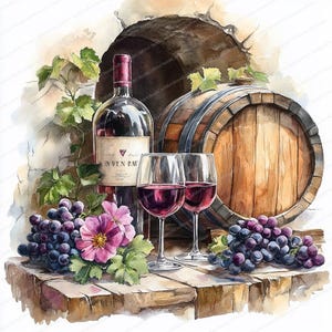 22 imágenes prediseñadas de cata de vinos / Experiencia en bodega vintage / Imágenes prediseñadas de acuarela imprimibles / JPG de alta calidad / Manualidades de papel / Diario basura