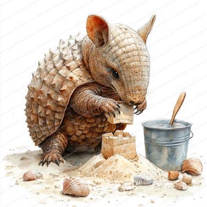 17 Clipart del castello di sabbia dell'armadillo corazzato / Design unico dell'edificio della casa della fauna selvatica / Clipart dell'acquerello stampabile / JPG di alta qualità