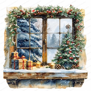 12 cliparts de fenêtre de Noël | Clipart fenêtre | Clipart aquarelle imprimable | JPG de haute qualité | Téléchargement numérique | Créations artisanales en papier | revues