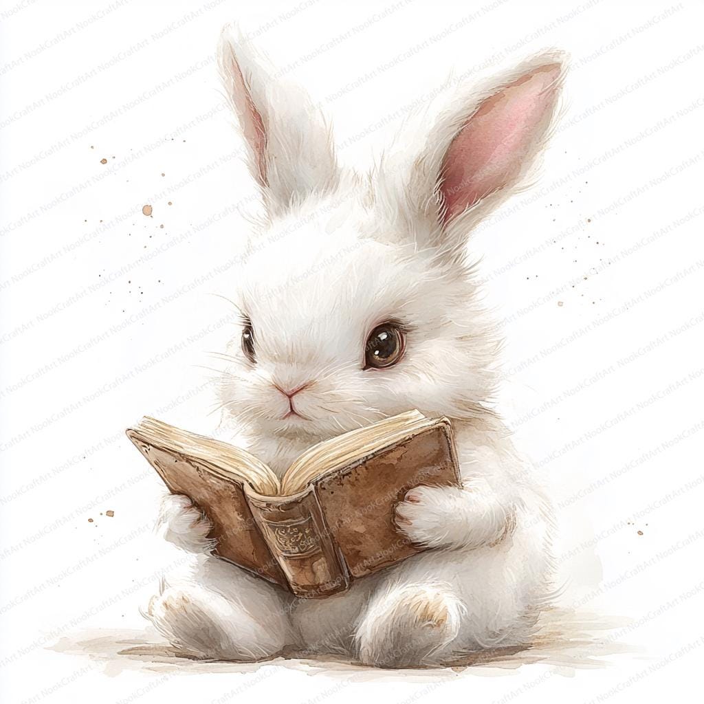 Printable Reader Rabbit 24 White Rabbit Book Clipart | Reading Bunny Illustration | Printable ...