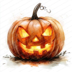 17 Kürbis geschnitztes Design Clipart | Festliche Halloween-Kunst-Grafiken | Druckbare Aquarell Clipart | Hochwertige JPGs | Papiermodell | Zeitschrift
