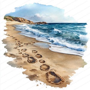 21 Clipart di impronte di piedi nudi sulla sabbia / Grafica digitale di Beach Vibes / Clipart di acquerelli stampabili / JPG di alta qualità / Carta artigianale