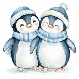 20 imágenes prediseñadas de amigos pingüinos de invierno / Imágenes prediseñadas de acuarela imprimibles / JPG de alta calidad / Descarga digital / Manualidades de papel / Diario basura