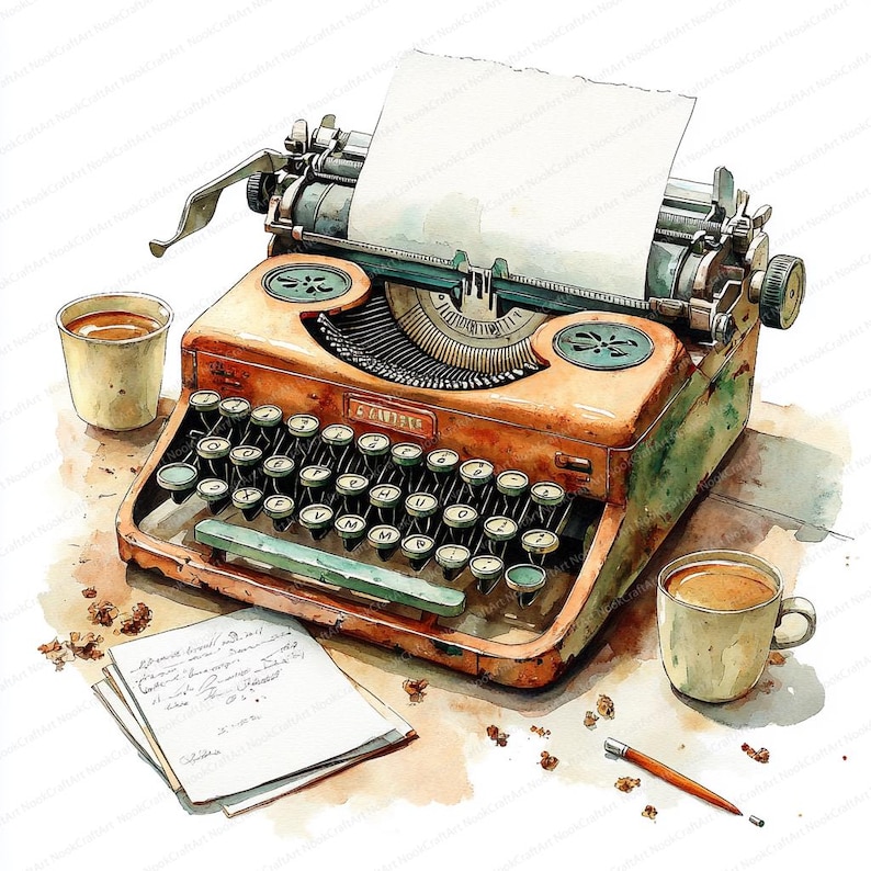 Typewriter Ink Note 24 Vintage Typewriter Clipart | Ink Imprints on Paper | Printable ...