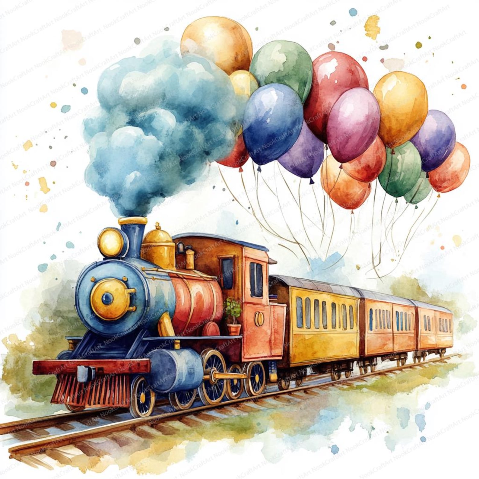 Train Balloon Stack 17 Colorful Train Balloon Clipart | Whimsical Steam Engine Art ...