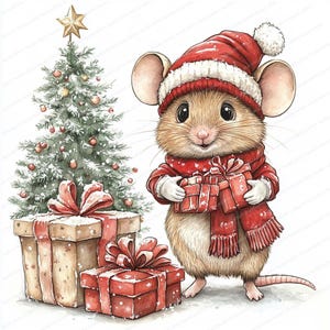 20 cliparts de souris de forêt de Noël | Art mignon de souris de vacances | Décoration boisée pour sapin de Noël | Clipart de haute qualité | Créations numériques