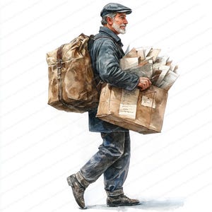 15 Postbote Lieferung Clipart | Bezaubernde Postboten Illustrationen | Druckbare Aquarell Clipart | Hochwertige JPGs | Papiermodell | Junk Journal